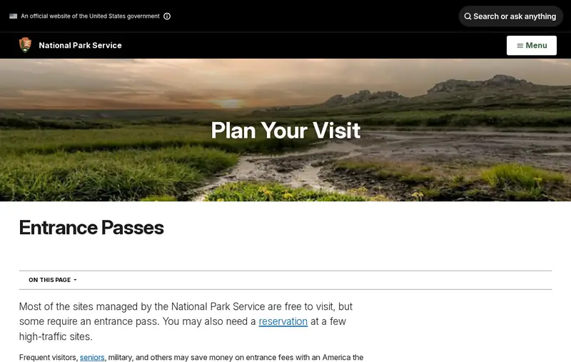 National Park Service Entrance Passes page